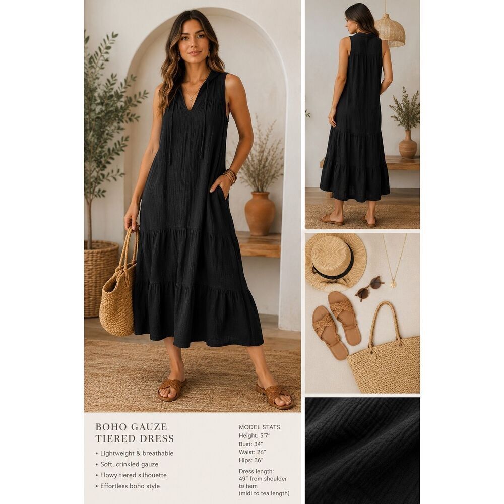 Anthropologie STARK Gauzy Tiered Midi Dress Small 100% Cotton boho natural fiber